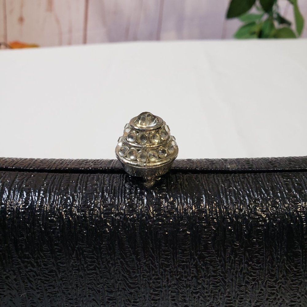 Kate Landry Black Textured Barrel Evening Mini Hand Bag Clutch Purse Chain - Picture 3 of 12